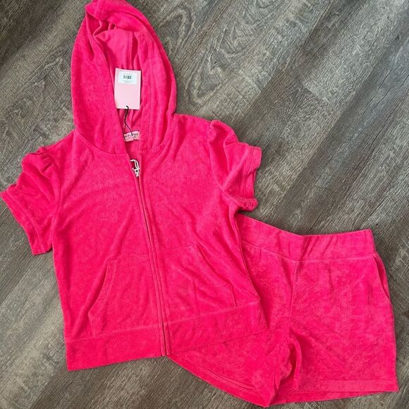 Juicy Couture Bling Terry Tracksuit Hoodie & Shorts Set- Size Medium - Picture 2 of 15
